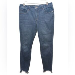 Loft Women’s Dark Denim High Rise Frayed Raw Hem Curvy Denim Jeans | Size 10
